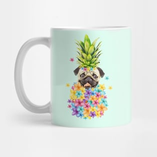 Pug pineapple and flowers, pug lovers, gift for pug lovers Mug